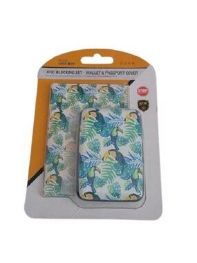RFID Blocking Wallet & Passport Cover Set, Tropical Birds